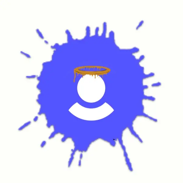 Logo for nonprofit Empulsive Ink, showing a purple ink splotch with the outline of a person with a halo